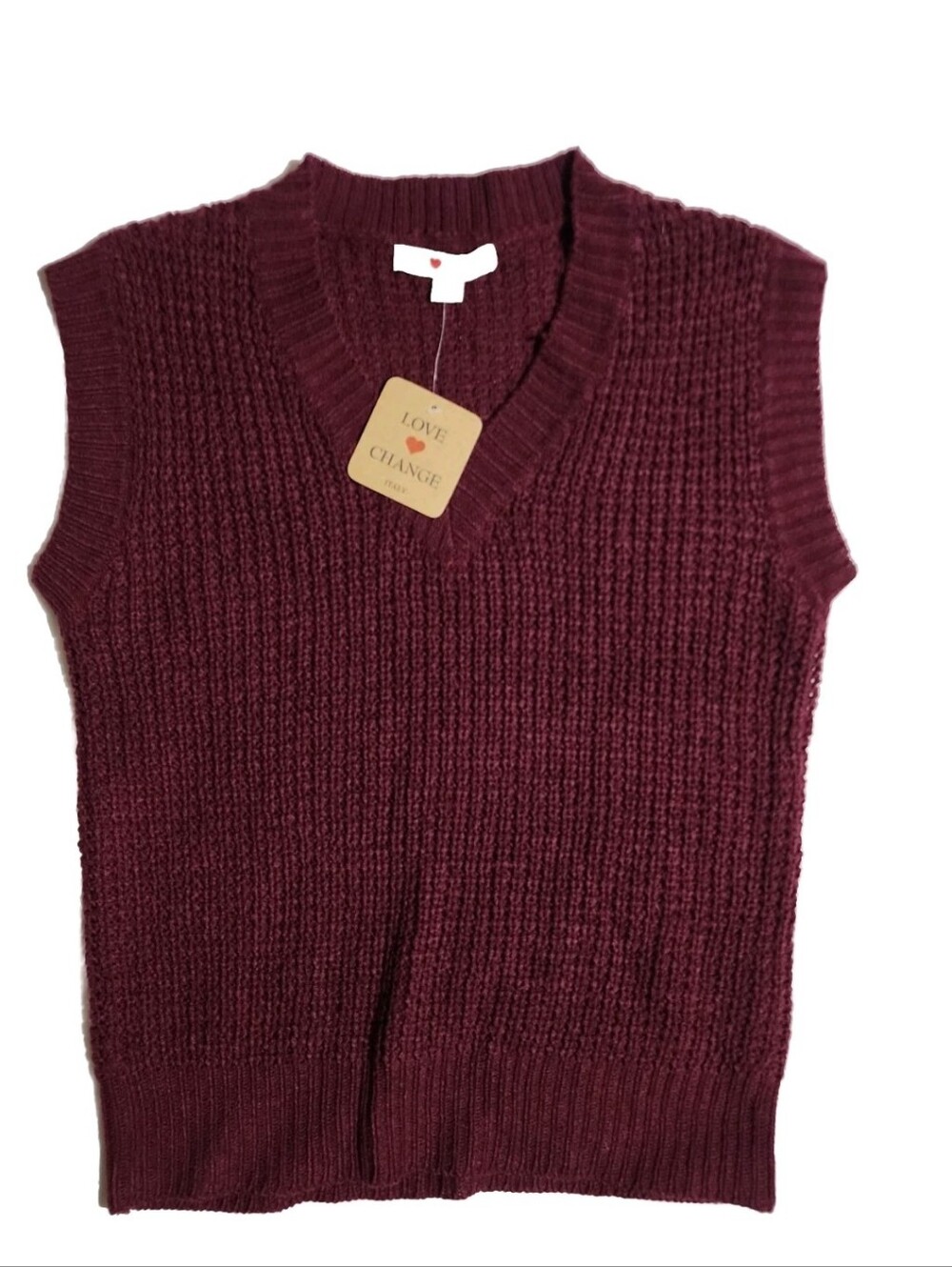 NWT Sweater Vest Love Change Italy Dk Burgundy Medium Pullover Top Shirt Layer
